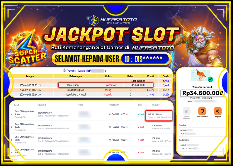 MUFASATOTO JACKPOT PRAGMATIC PLAY Rp 34.600.000 |LUNAS